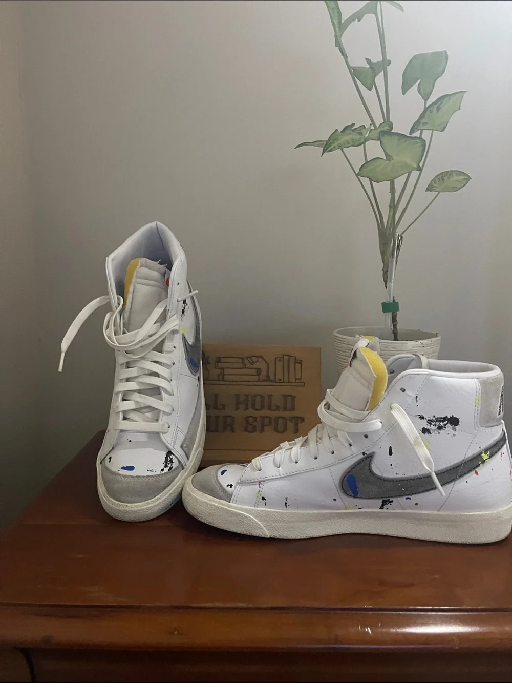 Nike Men’s White High-Top Sneakers with Paint-Splatter Detail